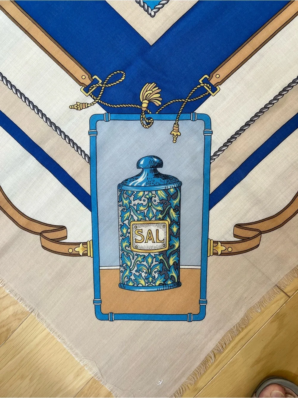 Blue and Cream Decorative -Style Square Scarf 52”X52”.